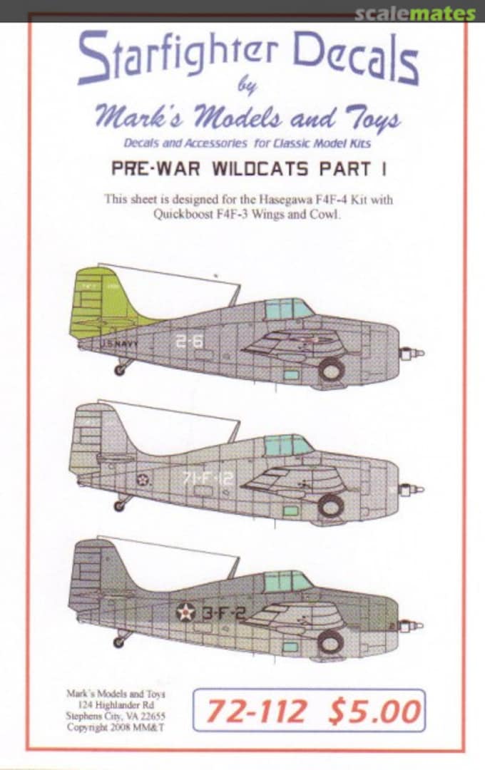 Boxart Pre-War Wildcats Part 1 72-112 Starfighter Decals