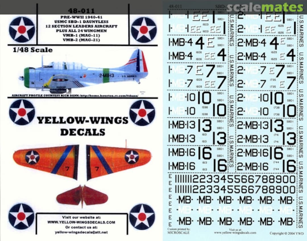 Boxart USMC SBD-1 Dauntless 48-011 Yellow-Wings Decals