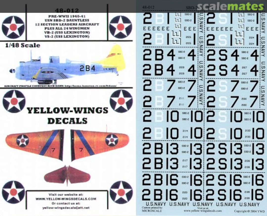 Boxart USN SBD-2 Dauntless 48-012 Yellow-Wings Decals