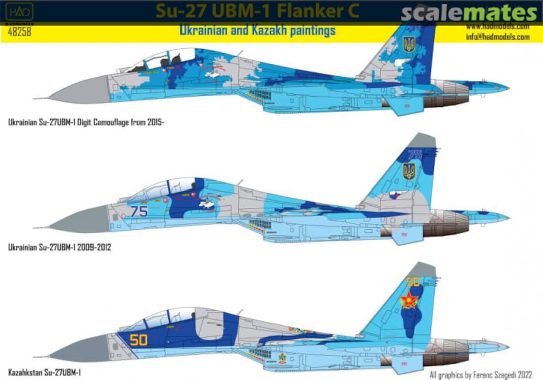 Boxart Su-27UBM-1 Ukrainian and Kazakh painting schemes decal sheet 48258 HADmodels 