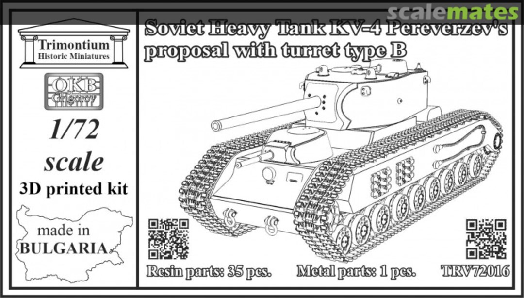 Boxart Soviet Heavy Tank KV-4, Pereverzev´s proposal with turret type B TRV72016 OKB Grigorov