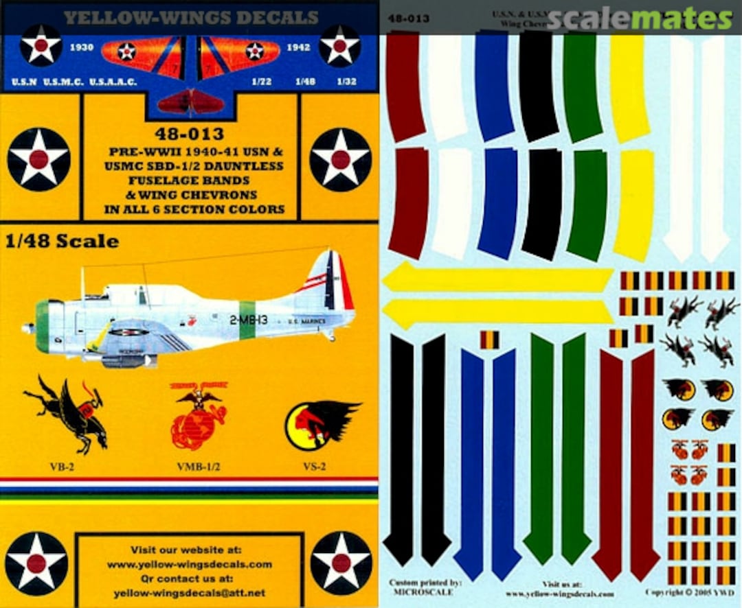 Boxart USN & USMC SBD-1/2 Dauntless 48-013 Yellow-Wings Decals