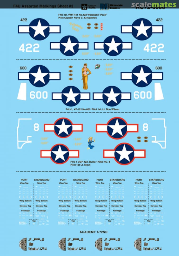 Boxart F4U Assorted Markings Sheet #3 AC72-0066 Microscale