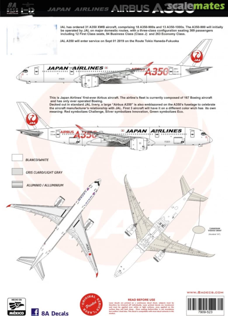 Boxart JAPAN AIRLINES Airbus A350-900 2019 7909-523 8aDecs