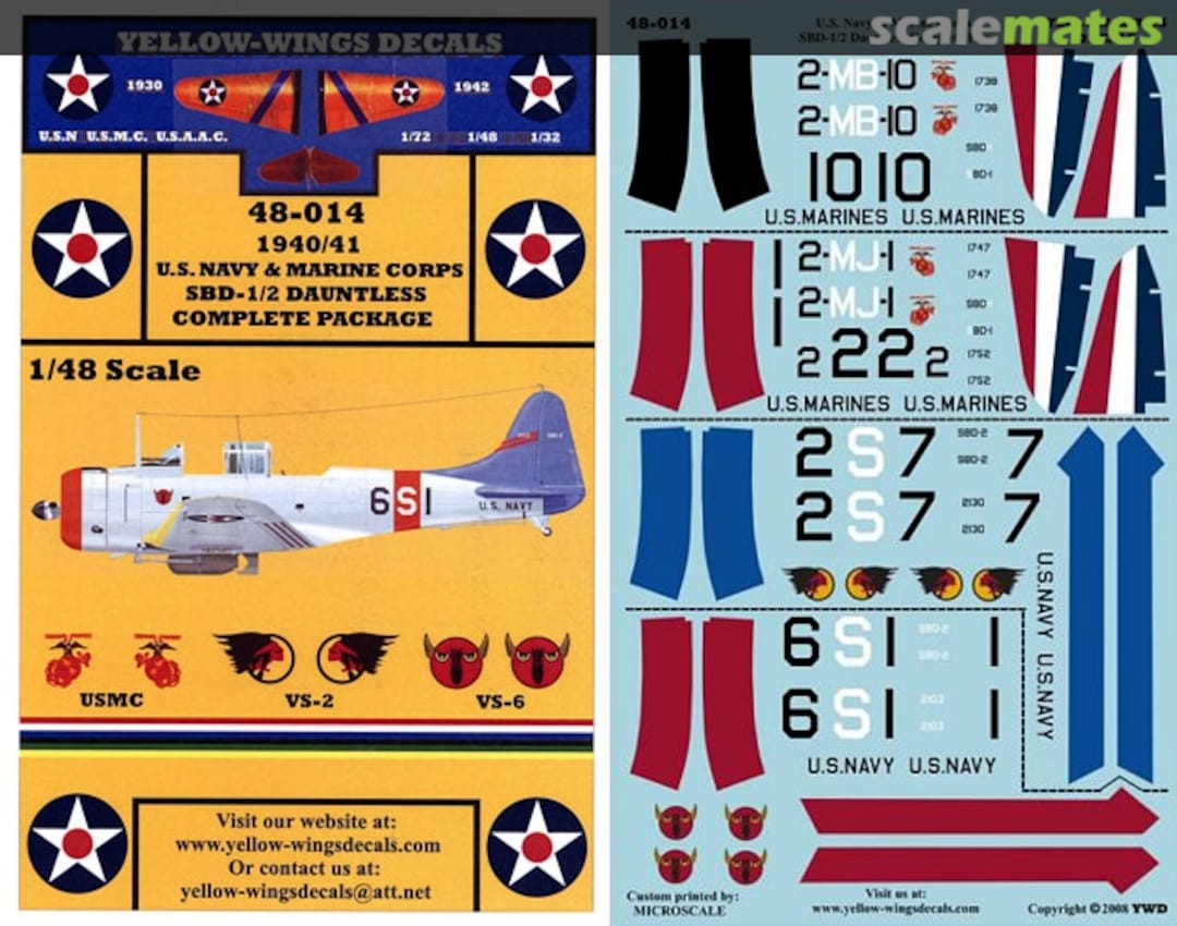 Boxart U.S. Navy & Marine Corps SBD-1/2 Dauntless 48-014 Yellow-Wings Decals