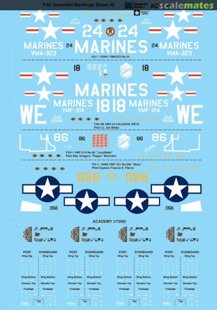 Boxart F4U Assorted Markings Sheet #2 AC72-0065 Microscale