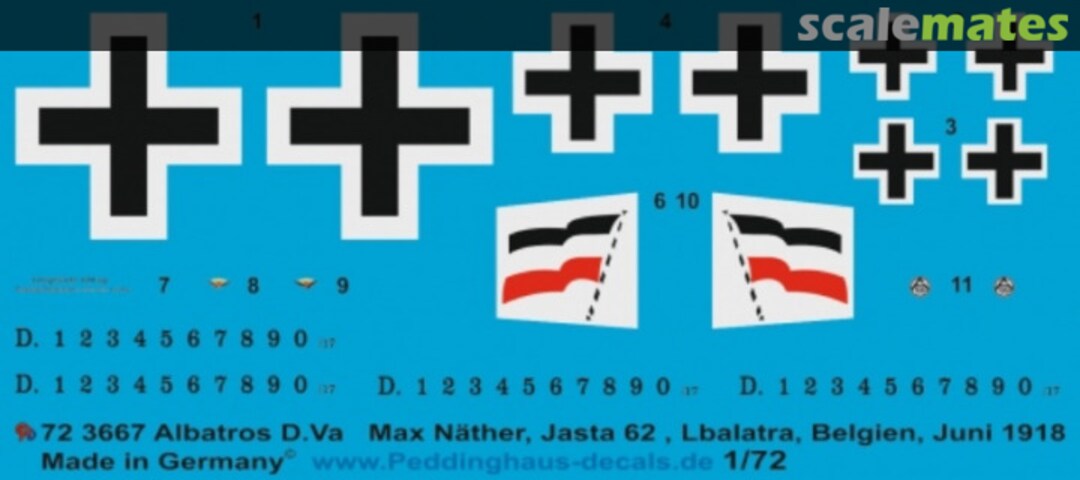 Boxart Albatros D.Va Max Näther, Jasta 62, Balâtre, Belgien, Juni 1918 72 3667 Peddinghaus-Decals