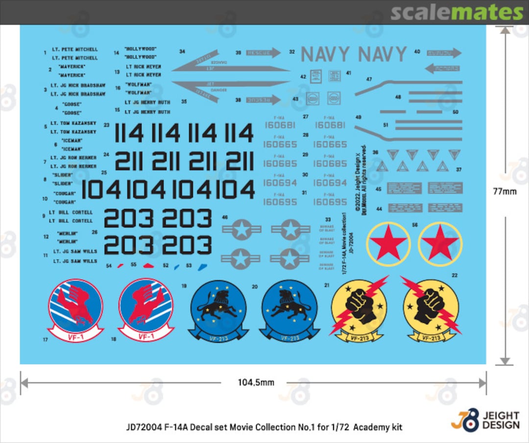 Contents F-14A Tomcat & F-5E Tiger II Decal set JD-72004 Jeight Design