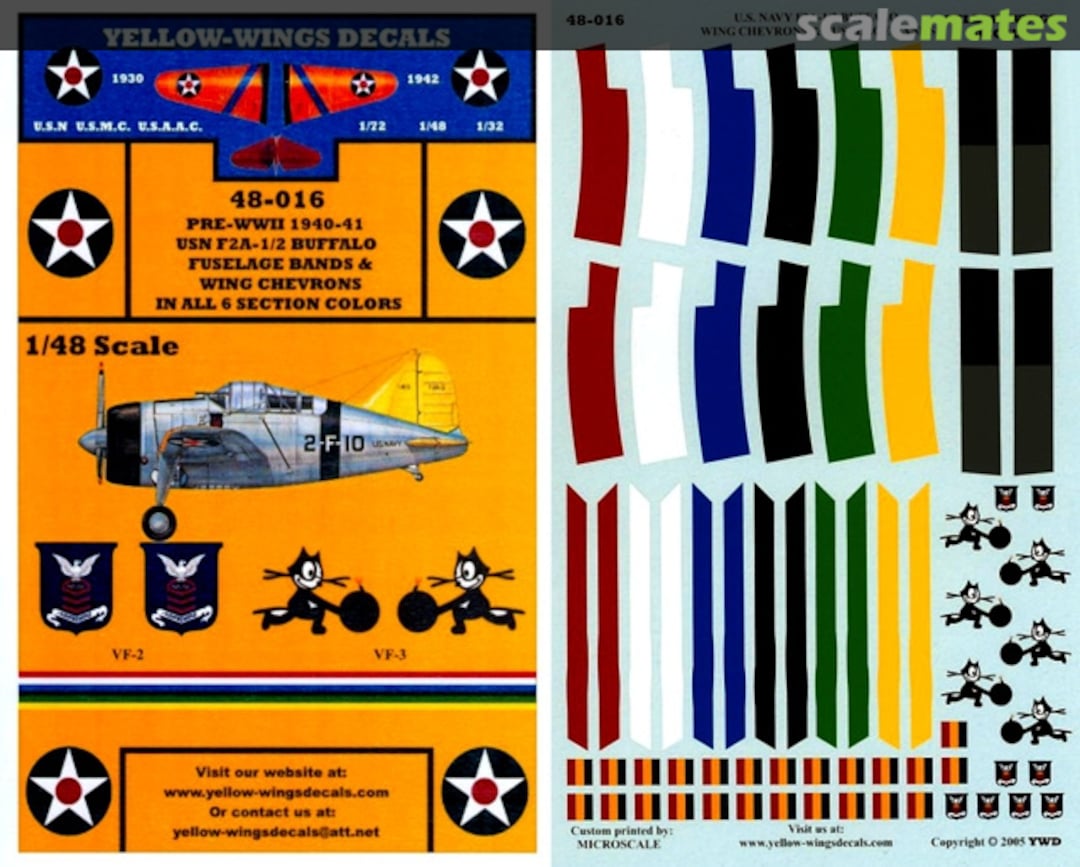 Boxart Pre-WWII 1940-41 USN F2A-1/2 Buffalo 48-016 Yellow-Wings Decals