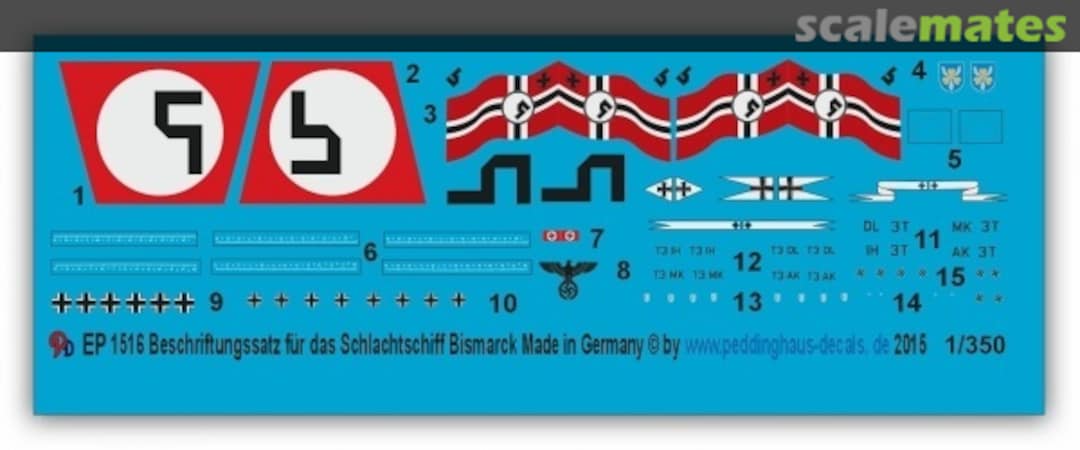 Boxart Deck Markings for Bismarck & 3 x Ar 196 Planes EP 1516 Peddinghaus-Decals