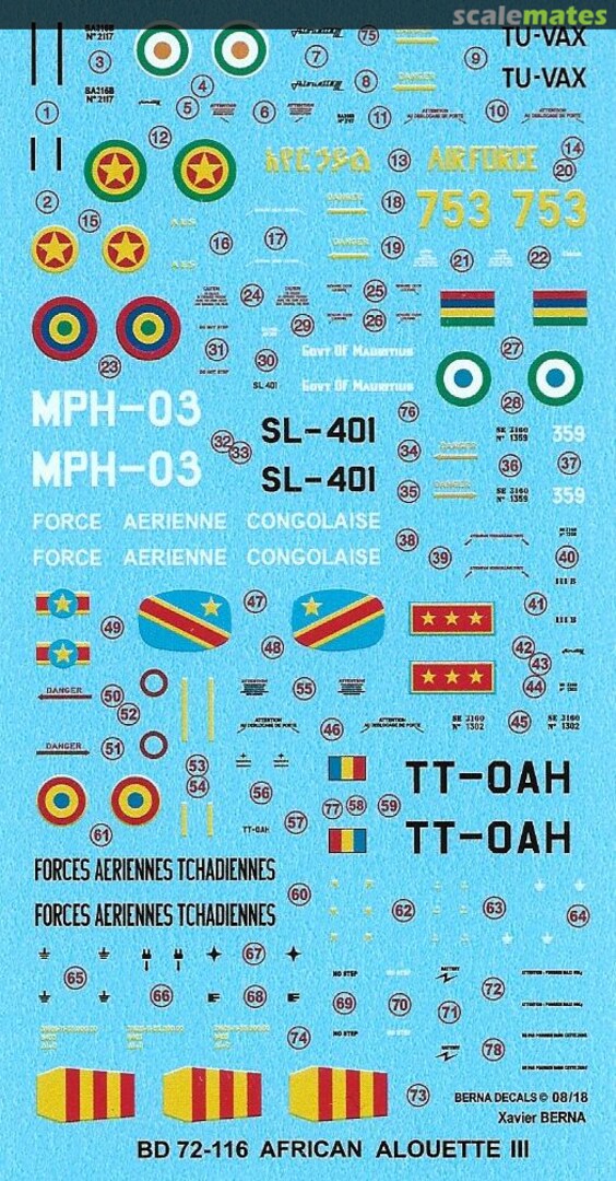 Boxart African Alouette III BD72-116 Berna Decals