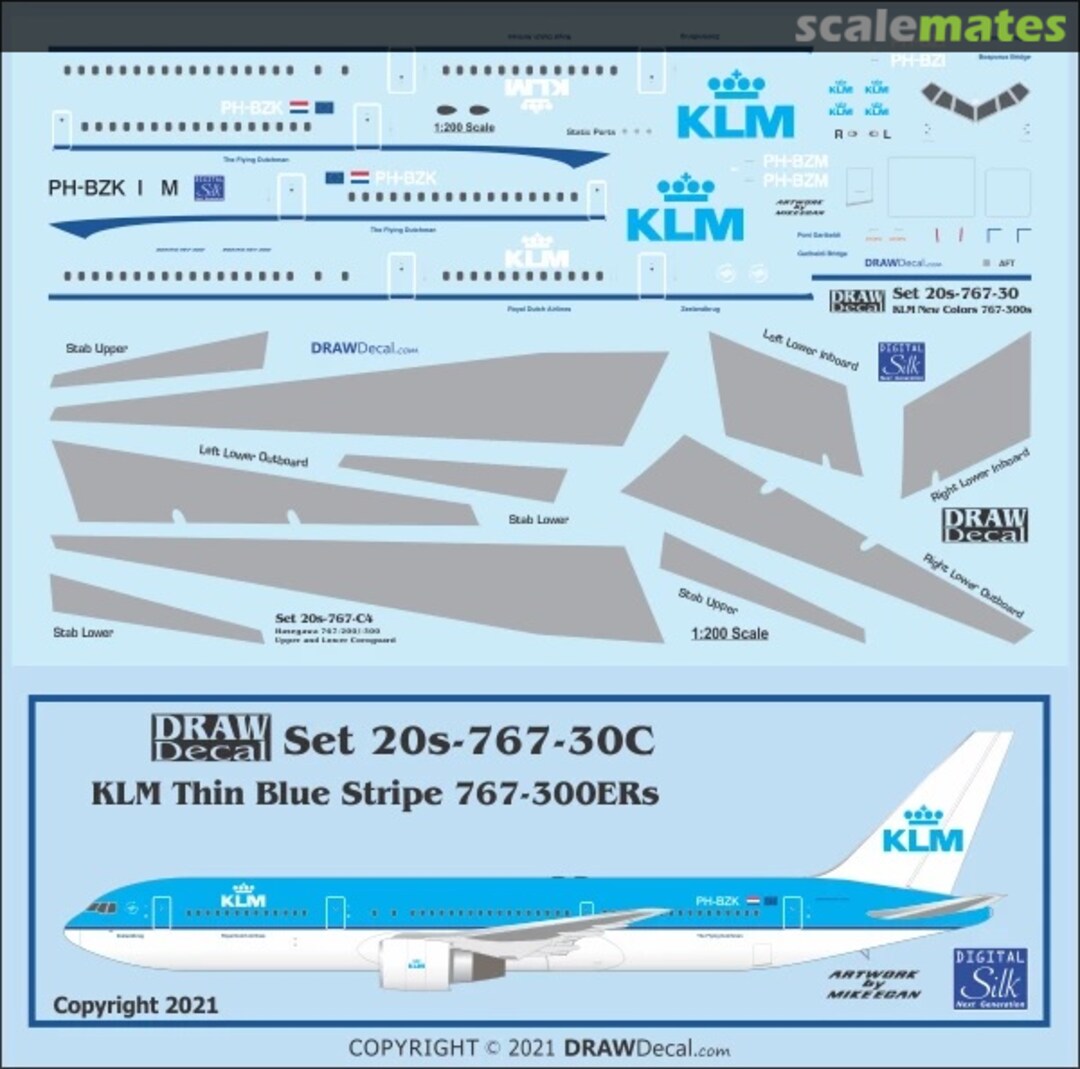 Boxart KLM Thin Blue Stripe 767-300ERs 20-767-30C Draw Decal