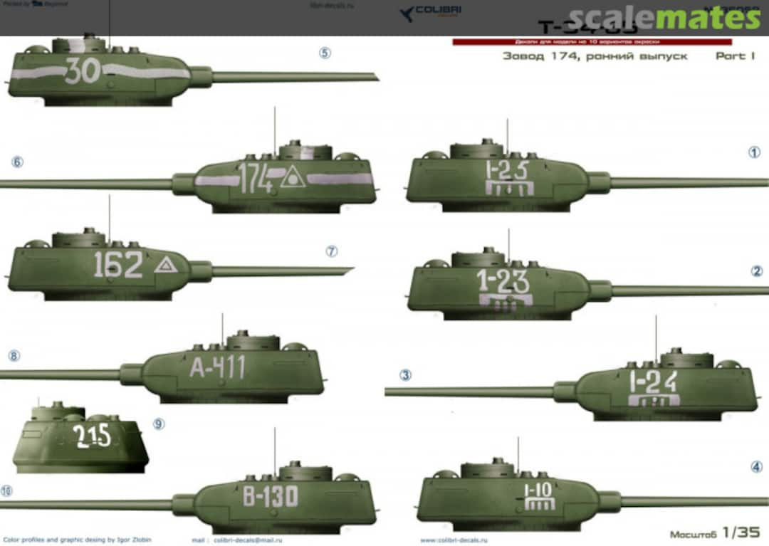 Boxart T-34-85 factory 174. Part I 35058 Colibri Decals