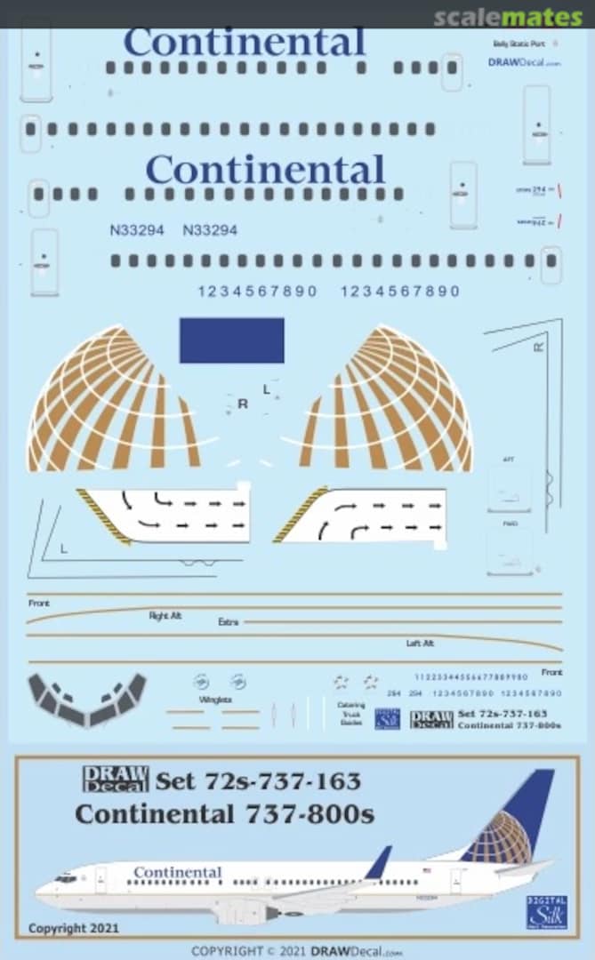 Boxart Continental Airlines 737-800s 72-737-163 Draw Decal