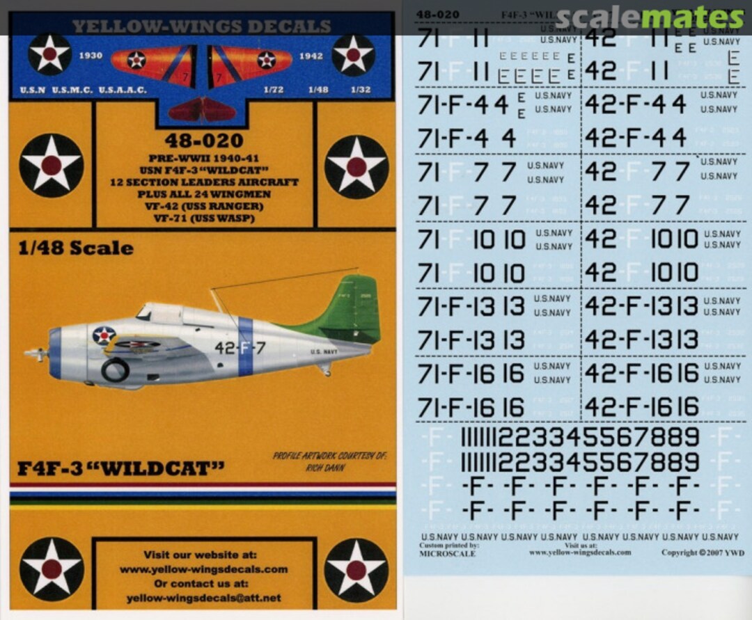 Boxart USN F4F-3 Wildcat 48-020 Yellow-Wings Decals