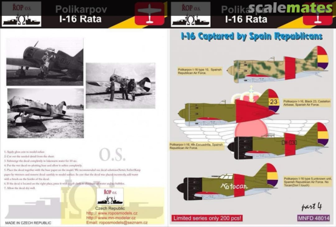 Boxart POLIKARPOV I-16 RATA - I-16 CAPTURED BY SPANISH REPUBLICANS MNFDL48014 ROP o.s.