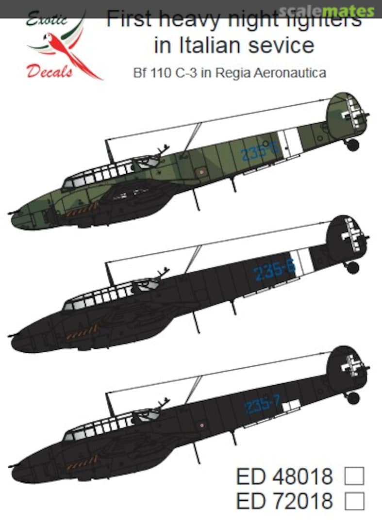 Boxart Bf 110 C-3 in Regia Aeronautica ED72018 Exotic Decals