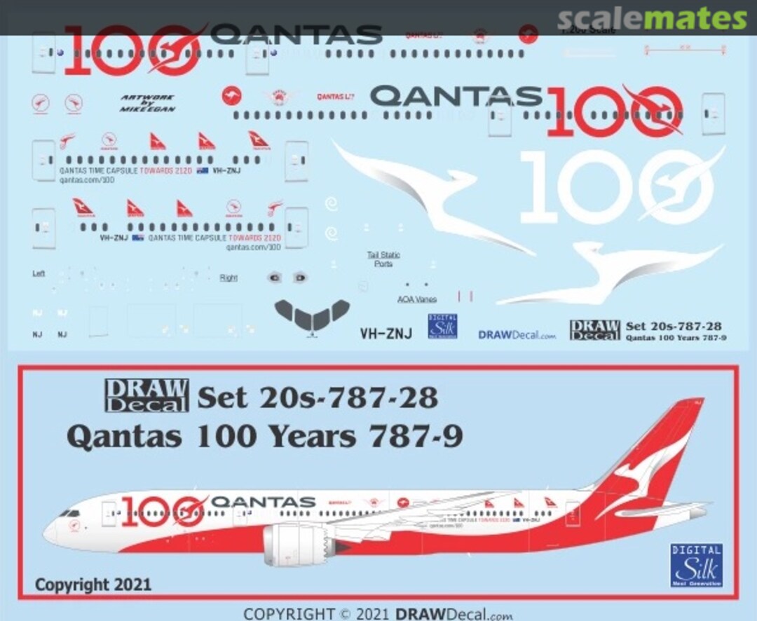 Boxart Qantas 100 Years 787-9 Dreamliner 20-787-28 Draw Decal