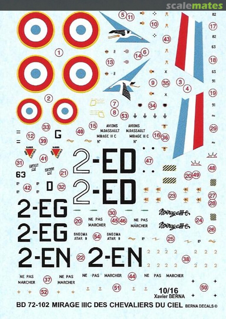 Boxart Mirage IIIC Des Chevaliers du Ciel BD72-102 Berna Decals