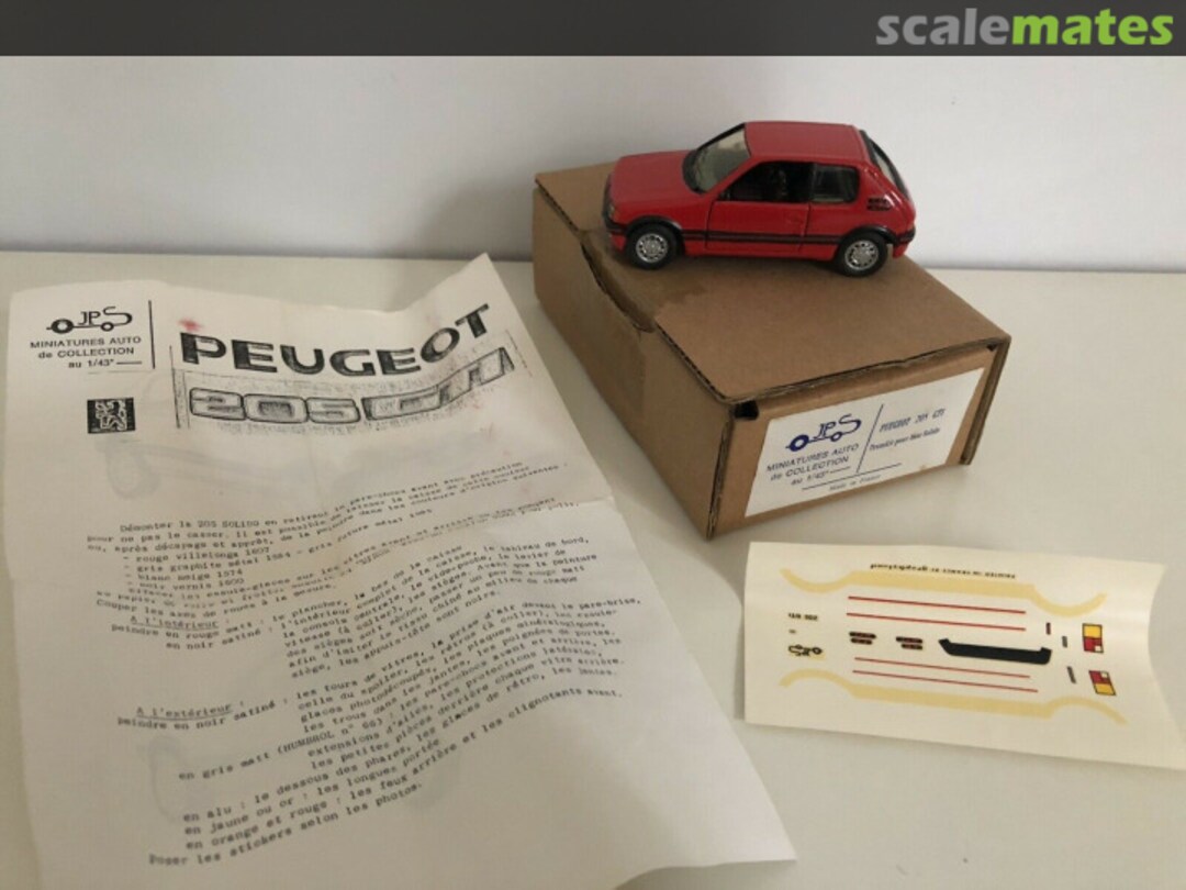 Contents Peugeot 205 GTI 1,6 L  JPS Miniatures Auto