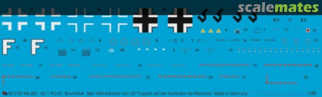 Boxart Me 262 A-2 1./KG 51 Brunnthal, Mai 1945 48 3187 Peddinghaus-Decals