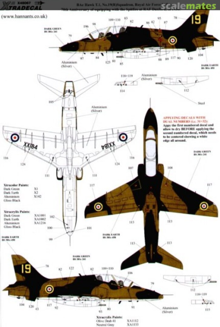 Boxart BAe Hawk T.1 70th Anniversary Supermarine Spitfire scheme X48-067 Xtradecal