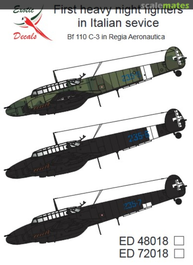 Boxart Bf 110 C-3 in Regia Aeronautica ED48018 Exotic Decals