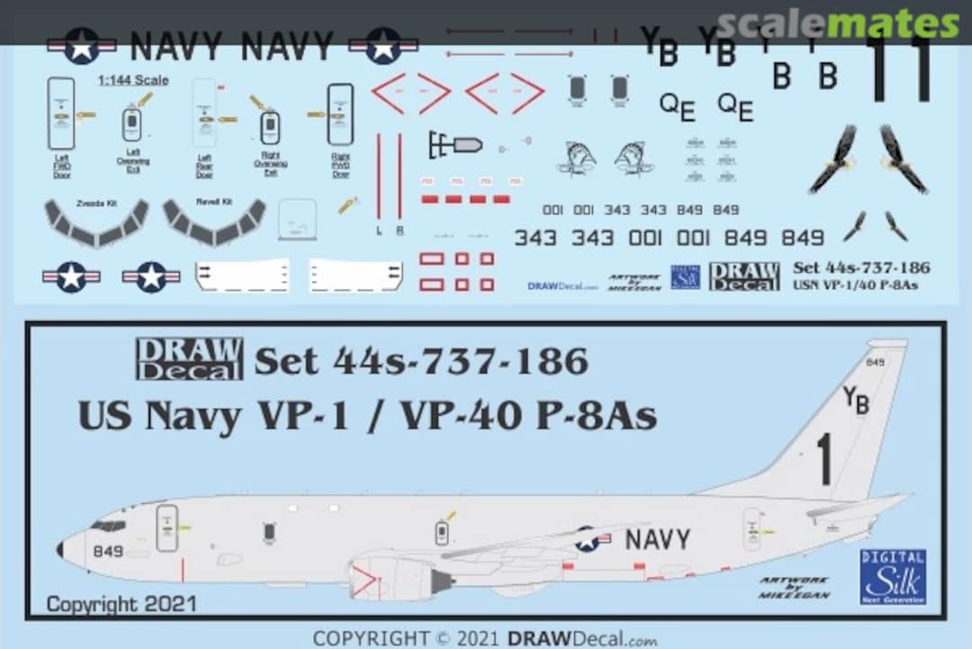 Boxart US Navy VP-1 / VP-40 P-8As Poseidons 44-737-186 Draw Decal