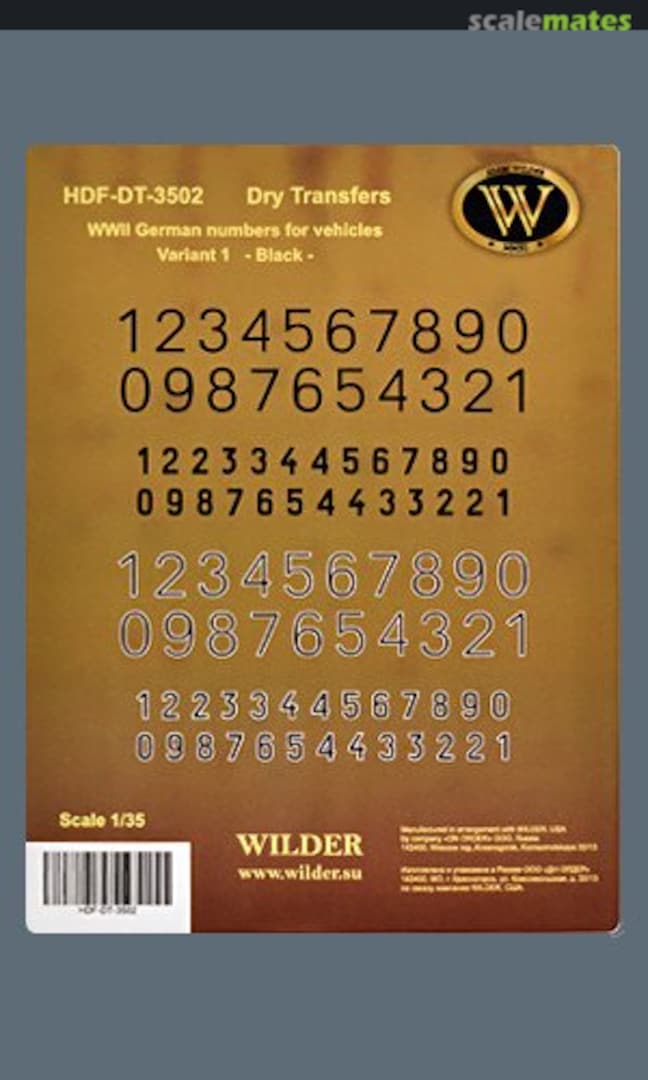 Boxart German Numbers for Vehicles WWII - Dry Transfers; Variante 1 black HDF-DT-3502 Wilder Products