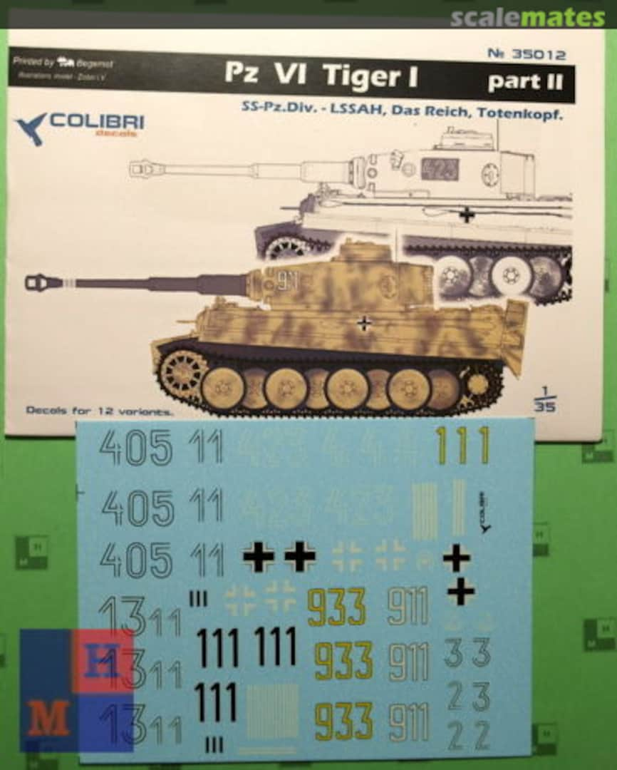 Boxart Pz-VI, Part II:SS-Pz.Div- LSSAH, Das Reich, Totenkopf 35012 Colibri Decals