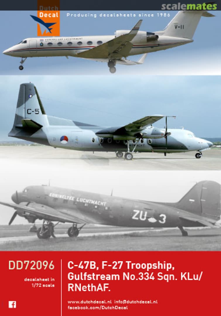 Boxart C-47B, F-27 Troopship, Gulfstream DD72096 Dutch Decal