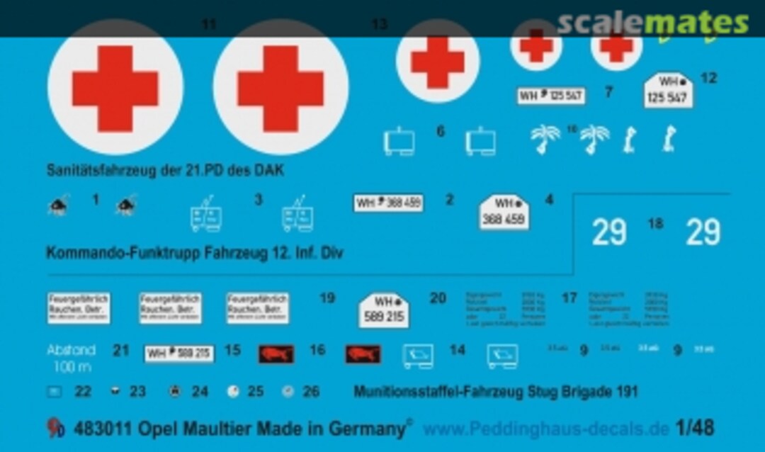 Boxart Opel Blitz Maultier-Halftrack markings 48 3011 Peddinghaus-Decals