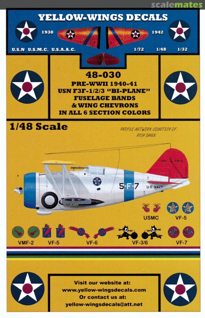 Boxart USN/ USMC F3F-1/2/3 "Bi-Plane" 48-030 Yellow-Wings Decals