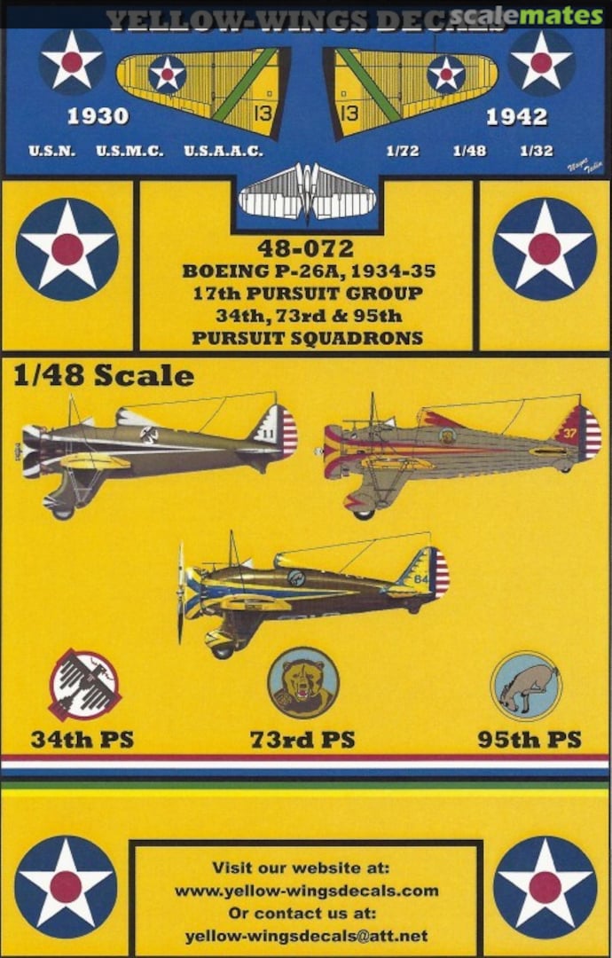 Boxart Boeing P-26A, 934-35 48-072 Yellow-Wings Decals