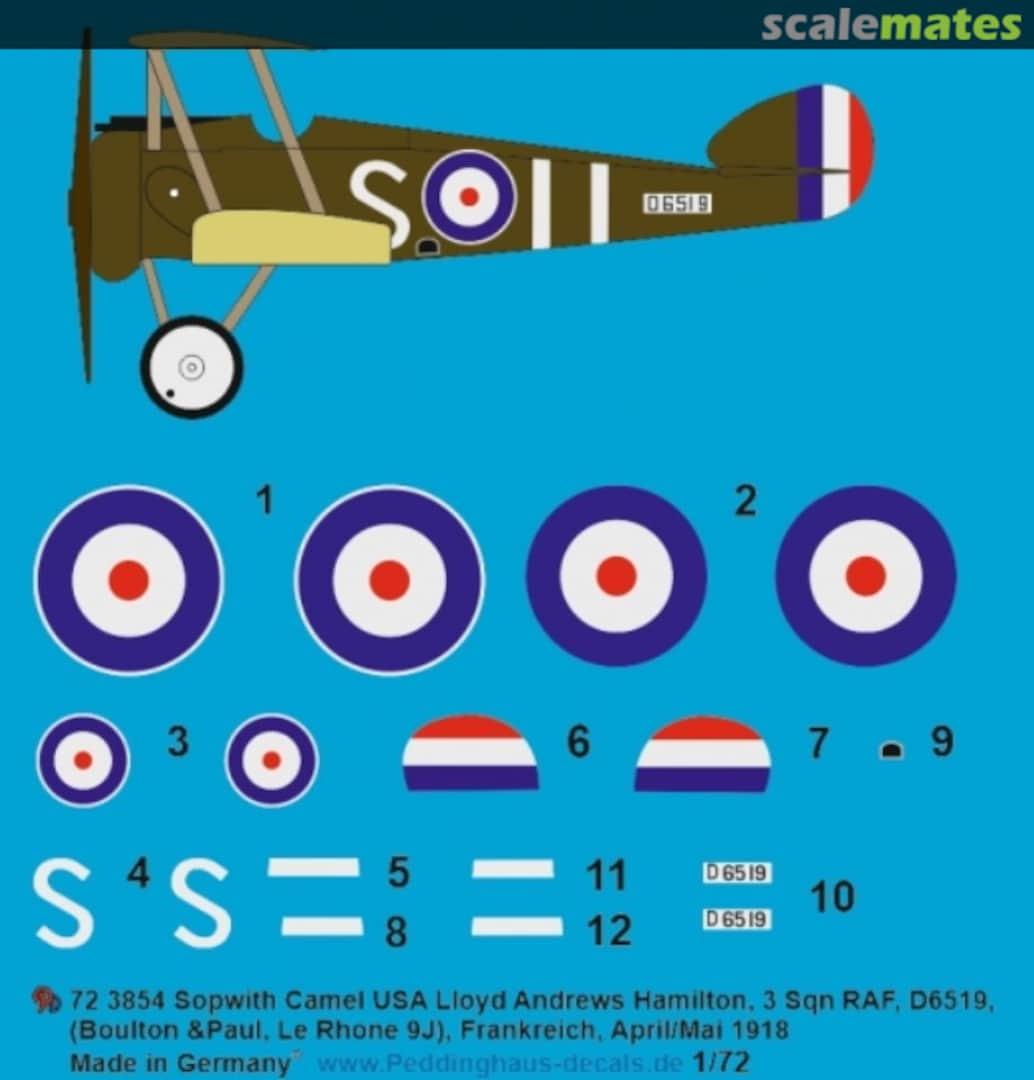 Boxart Sopwith Camel 72 3854 Peddinghaus-Decals