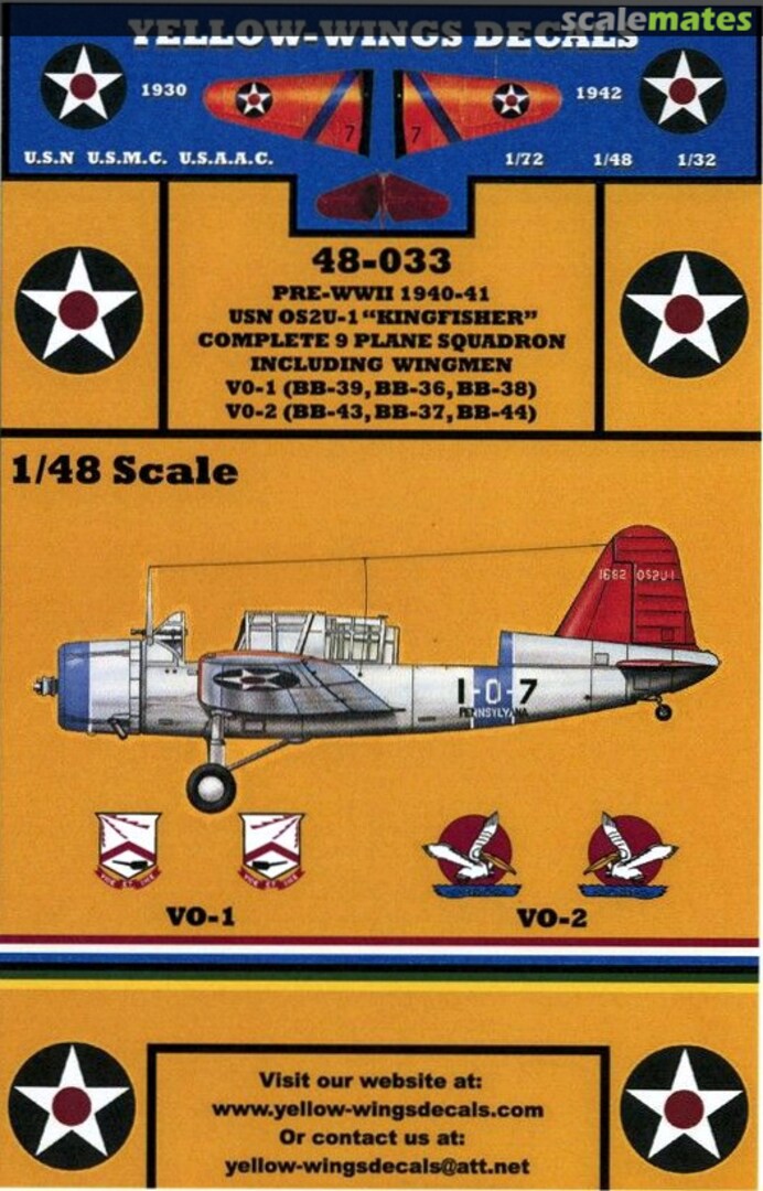 Boxart USN OS2U-1 Kingfisher 48-033 Yellow-Wings Decals