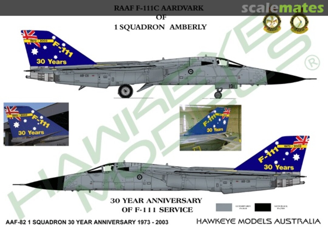 Boxart RAAF F-111C, A8-131, 1 Sqn. 30 Year Anniversary AAF-082 Hawkeye Models