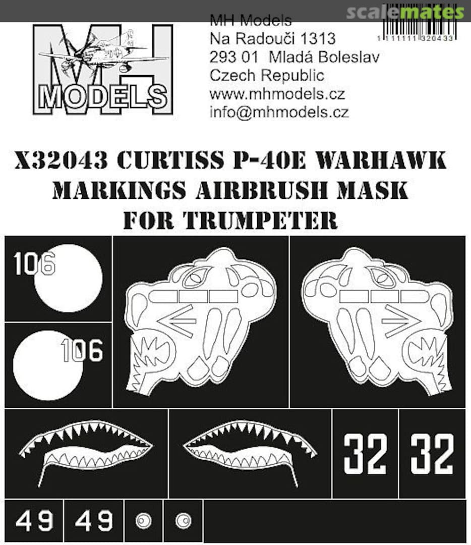 Boxart Curtiss P-40E Warhawk Markings Airbrush Mask X32043 MH Models