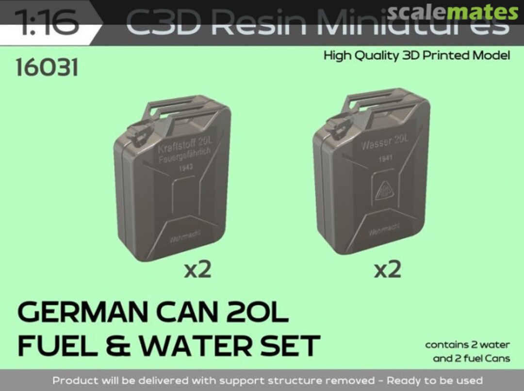 Boxart German Can 20L Fuel & Water Set (4pc) 16031 C3D Resin Miniatures