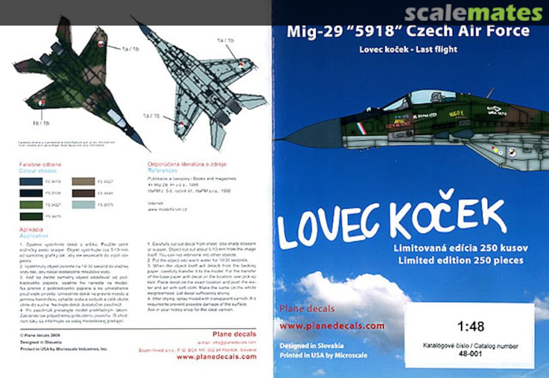 Boxart MiG-29 "5918" Czech Air Force 48-001 Plane Decals