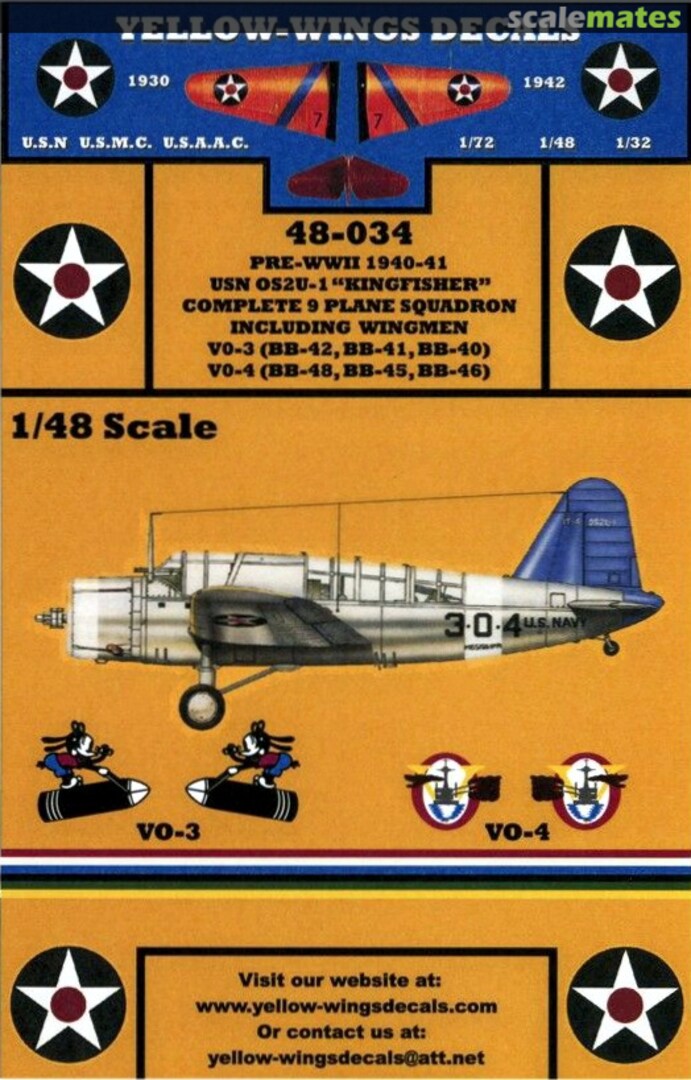 Boxart USN OS2U-1 Kingfisher 48-034 Yellow-Wings Decals