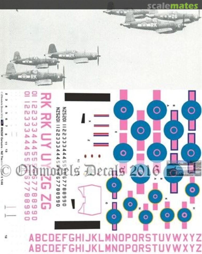 Boxart RNZAF Corsairs in NZ theatre 1943-45 OMD1089 Oldmodels Decals