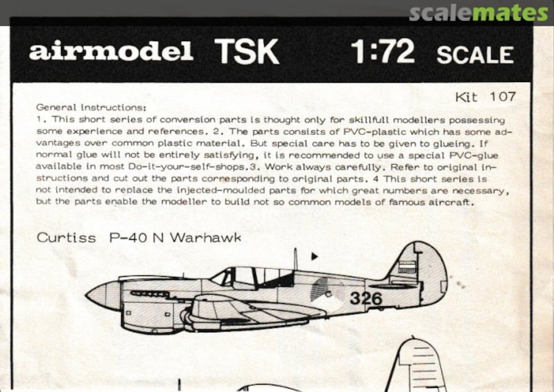 Boxart Curtiss P-40 N Warhawk; Goodyear FG-1 A Corsair; North American P-51 D Mustang 107 Airmodel