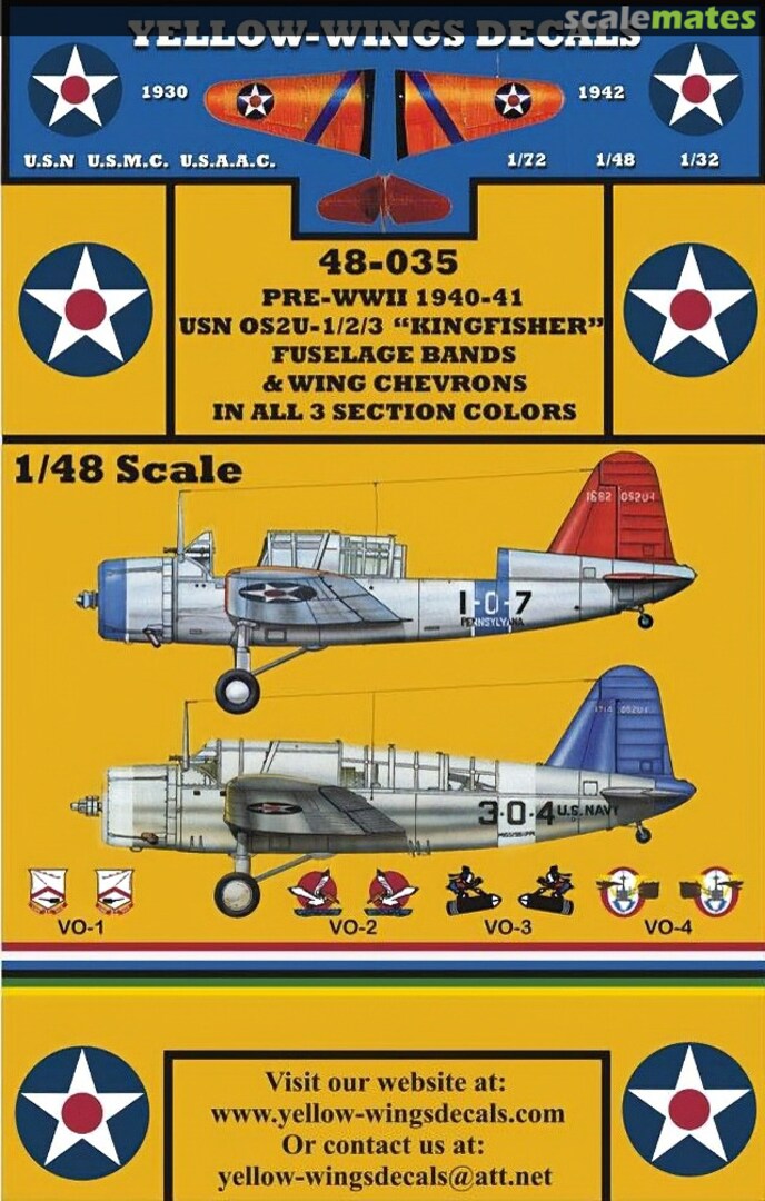 Boxart USN OS2U-1/2/3 Kingfisher 48-035 Yellow-Wings Decals