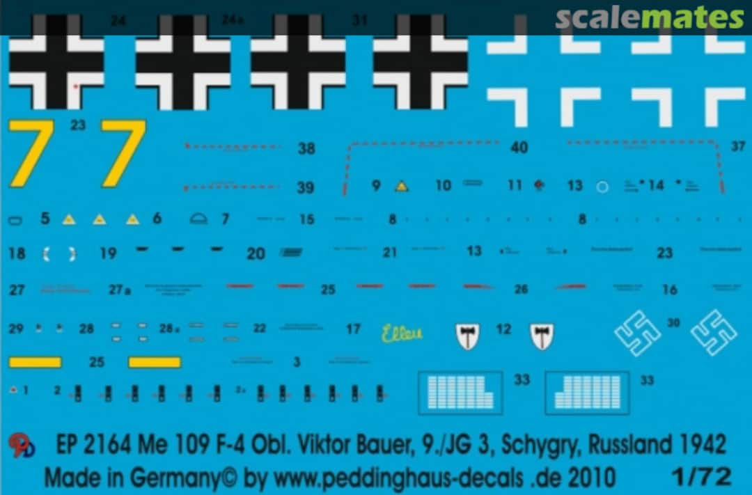 Boxart Bf 109 F-4 Oblt. Viktor Bauer, 9/JG 3 Schygry, Russland 1942 EP 2164 Peddinghaus-Decals