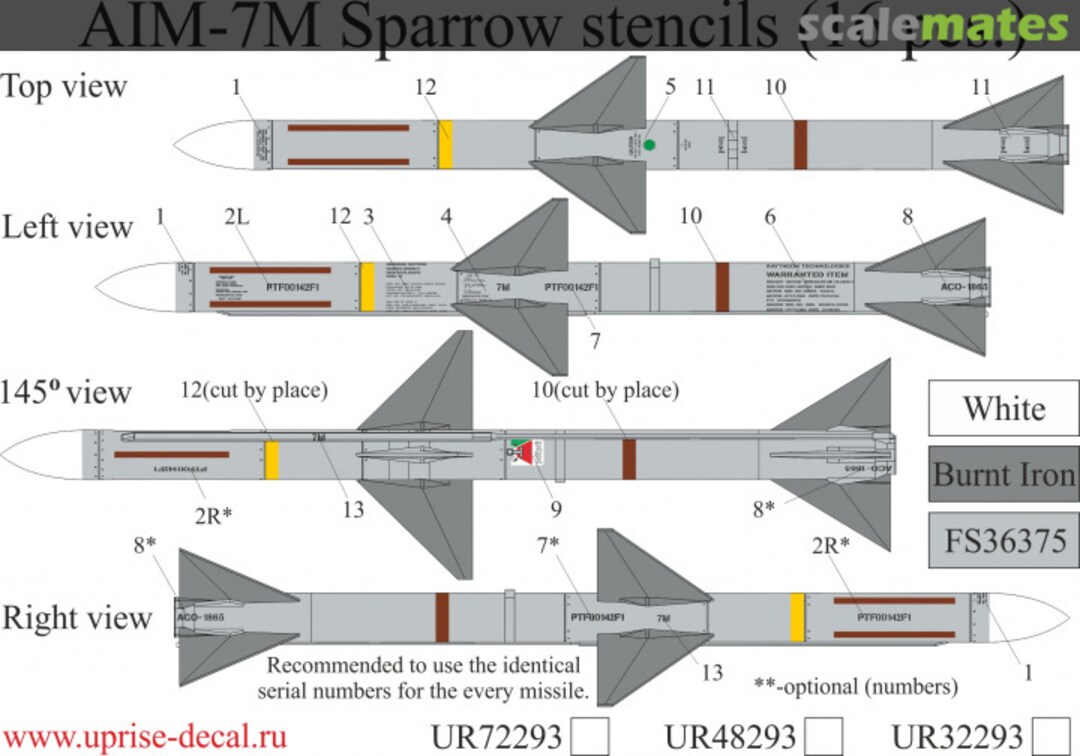 Boxart AIM-7M Sparrow stencils (16 pcs.) UR48293 UpRise