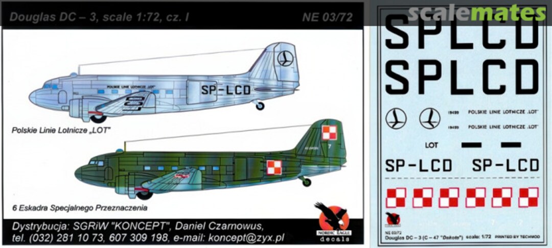 Boxart Douglas DC-3, scale 1:72, cz. I NE 03/72 Nordic Eagle