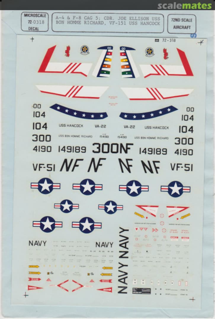 Boxart A-4 & F-8 CAG 5: CDR Joe Ellison USS Bon Homme Richard,VF-51 USS Hancock 72-0318 Microscale