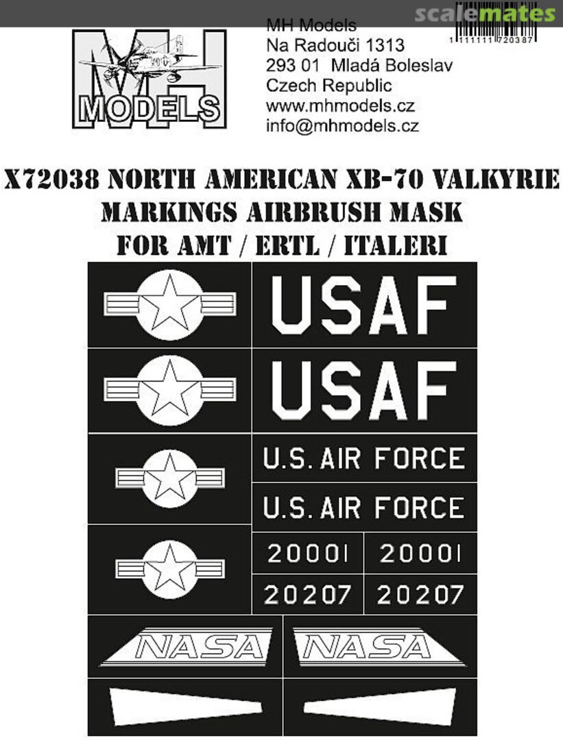 Boxart North American XB-70 Valkyrie Markings Airbrush Mask X72038 MH Models