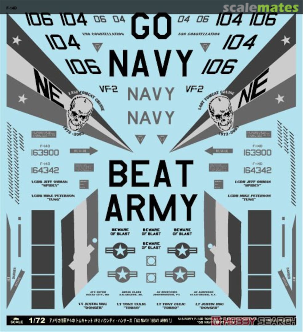 Boxart U.S. Navy F-14D Tomcat VF-2 Bounty Hunters `Go Navy! Beat Army!` A-72125 MYK Design